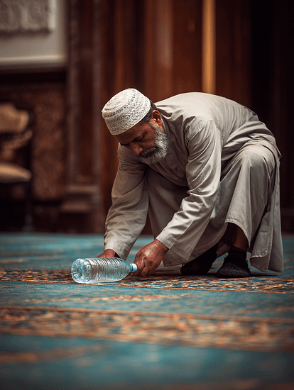 u5225836318 Muslim man picks up a fallen little water bottle d704a62b adf0 4246 a964 6a2f13145579 0